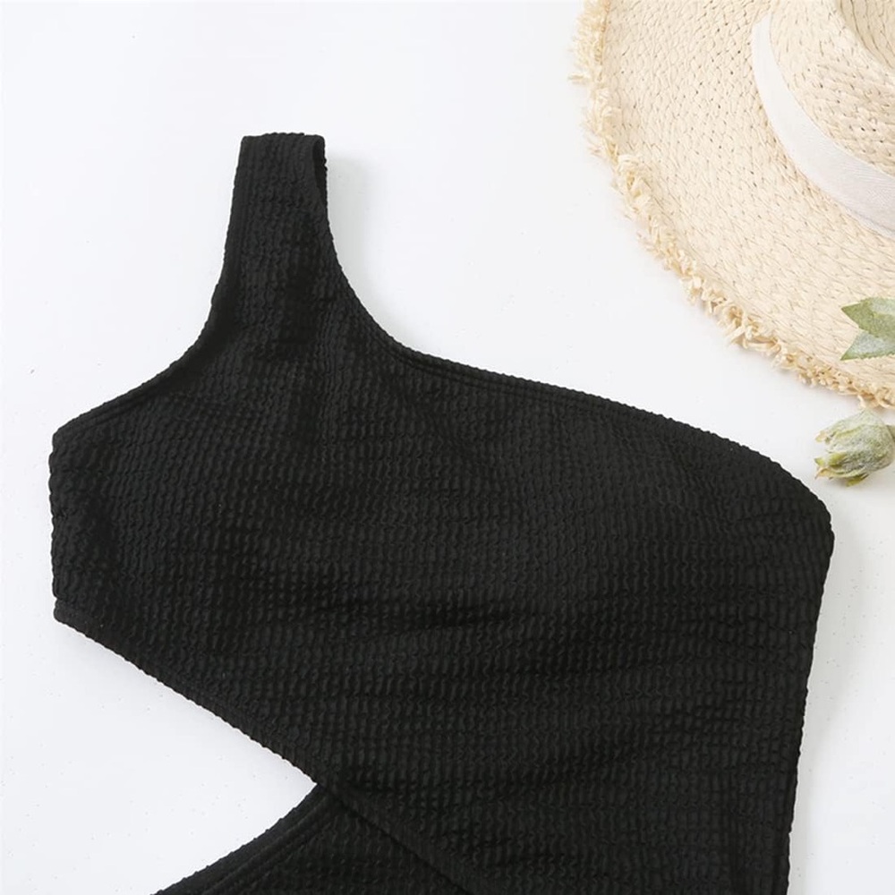 Limeeke One Piece Swimsuit for Women One Shoulder Bathing Suit Ribbed Monokini - Picture 5 of 6